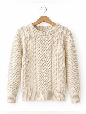 Lands' End Cream Cable Knit Crew Sweater